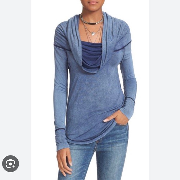 Free People Blue Cosmo Tie Dye Cowl Neck Off Shoulder Top Shirt OB546687. Sz XS - Picture 4 of 12